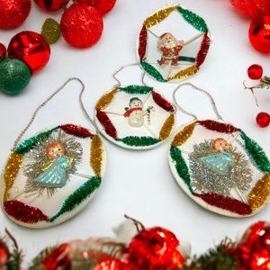 4 Vintage Unique Handmade by School Child 1970s Christmas Decor Ornaments Foil